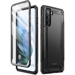 Clayco Xenon Case for Samsung Galaxy S21 FE 5G, [Built-in Screen Protector] Full-Body Rugged Cover Compatible with Fingerprint Reader, 6.4 inch 2022 Release (Black)