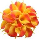 Duovlo 20pcs Calla Lily Bridal Wedding Bouquet Lataex Real Touch Artificial Flower Home Party Decor (Sunset)