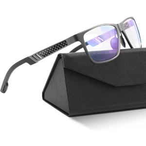 Carbon Fiber Anti Blue Light Glasses, Hardcore Durable Mens Blue Light Glasses with UV400 Protection & TR90 Frames (Gunmetal)