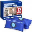 FURWEY 12 Pack Rechargeable Desiccant Packs, 100g Each, Blue, Color Indicating Silica Gel Dehumidifier Bags for Storage, Closets, Cars, Bins