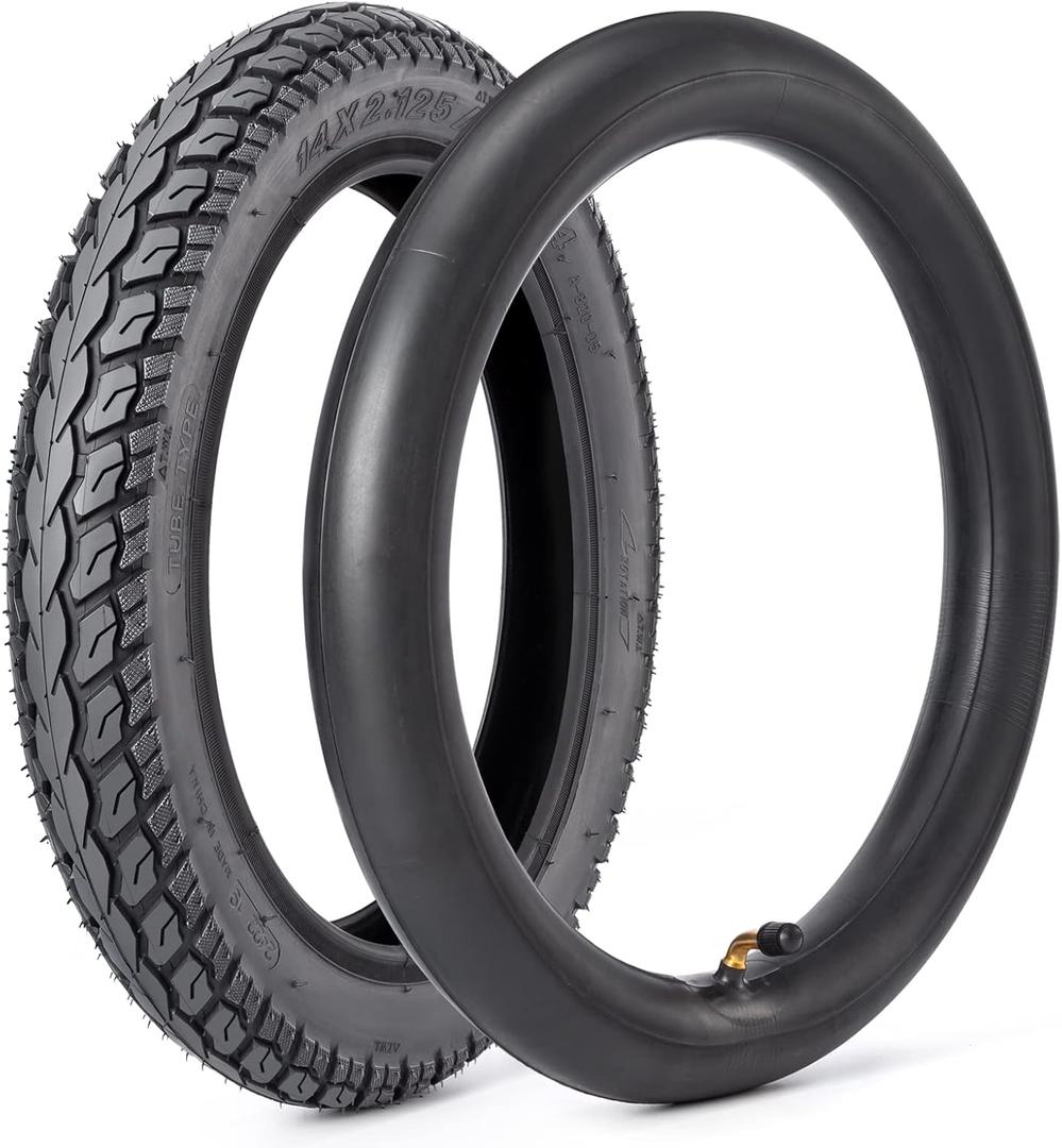 Heavy-Duty 14 x 2.125 Tire and Tube Set 57-254 Electric Scooter Tire Tube with Angled Valve Stem 14 Inch Inflatable Tire for Replacement Electric Scooters and E-Bike Tires, 1 Set