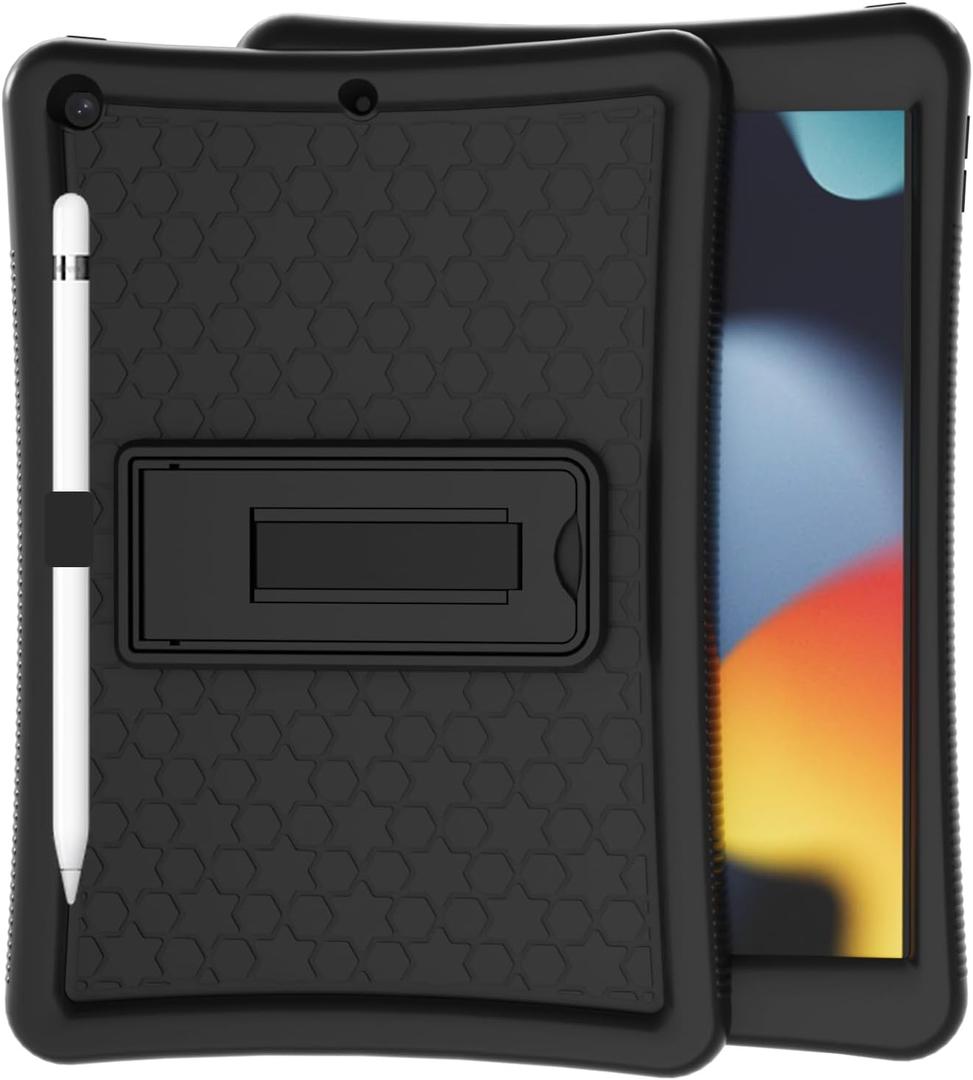 Case for iPad 9th/8th/7th Generation 2021/2020/2019(10.2 inch), Heavy Duty Shockproof Rugged Protective 10.2" Cover with Built-in Stand for iPad 9 8 7 Gen (Black+Black)
