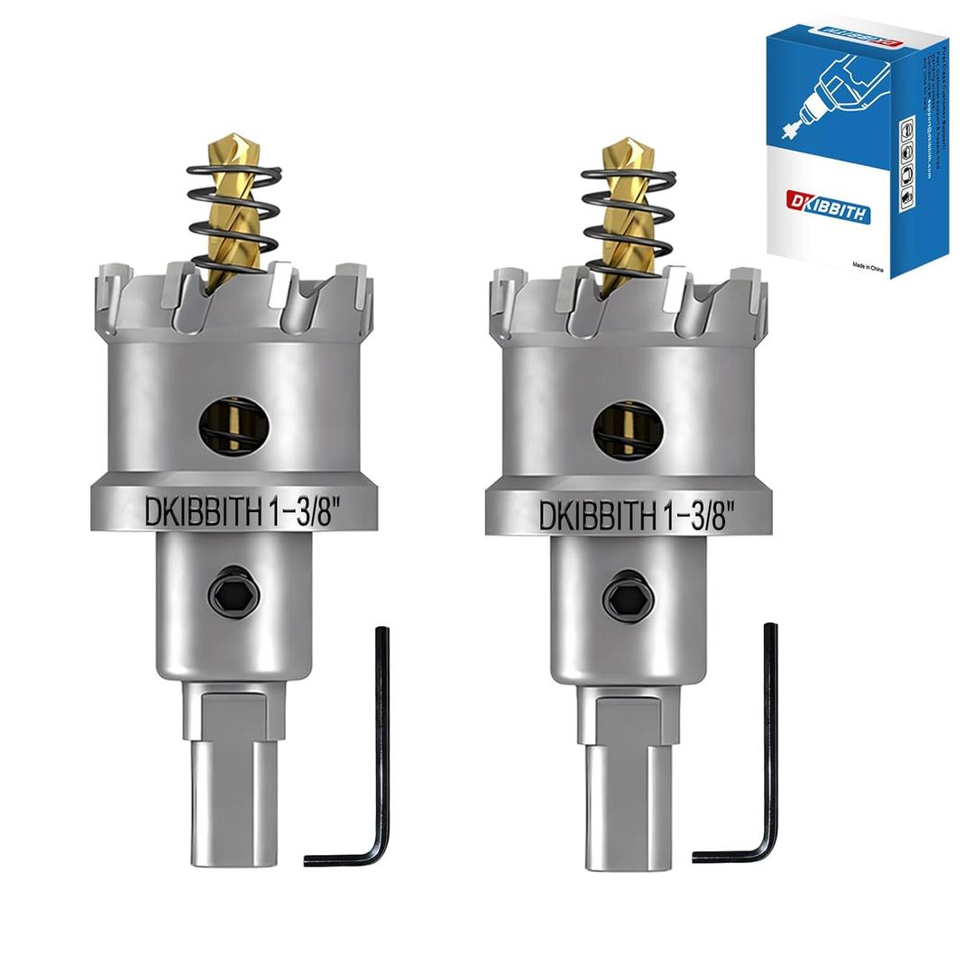 TCT Hole Saw Set, 2-Pack of 1-3/8" (35mm) Heavy Duty Tungsten Carbide Tipped Hole Cutters for Stainless Steel Mild Steel Copper Iron Brass Plastic and More, with Titanium-Plated Pilot Drill Bits