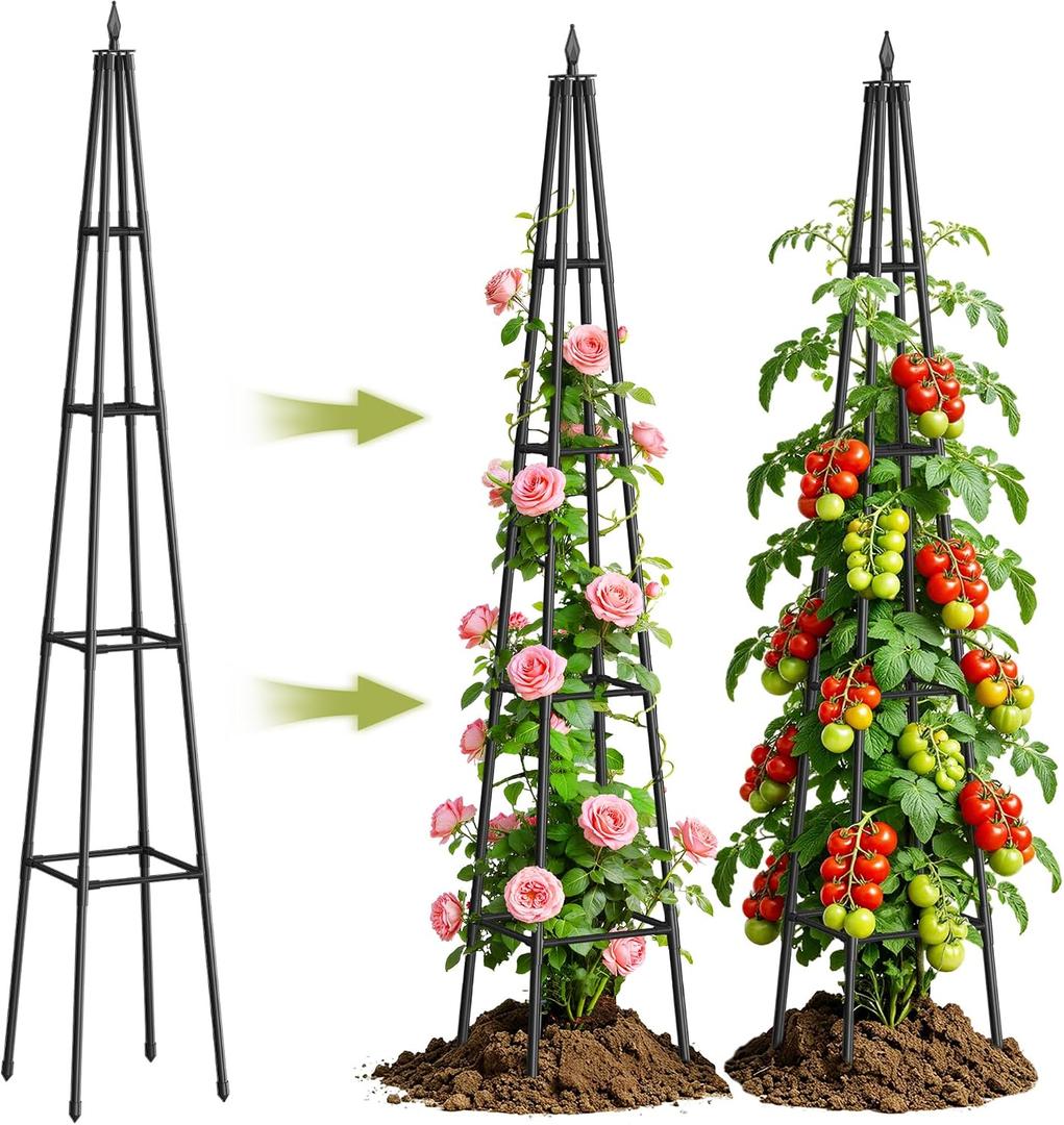 Obelisk Trellis for Climbing Plants Outdoor,6 Ft Garden Trellis for Potted Plants, Metal Trellis with Anti-Rust Coated for Potted Plants Indoor, Plant Support for Vegetables, Vines