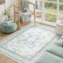 DCX Green 3x5 Rug, Kid & Pet Friendly with Rubber Back Non Slip, Machine Washable Stain Resistant Botanical Floral Rug for Bathroom, Kitchen, Soft Low Pile Small Carpet