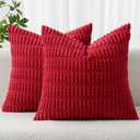 MIULEE Pack of 2 Christmas Red Corduroy Decorative Pillow Covers 18x18 Inch Soft Boho Striped Throw Pillow Covers Modern Farmhouse Home Decor for Sofa Living Room Couch Bed