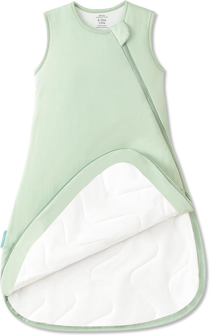 PurComfy Supersoft Sleep Sack 1.0 TOG, Premium Bamboo Viscose Baby Sleeping Bag 2-Way Zipper Sleep Sack Baby Wearable Blanket (3-6 Months, Sage)