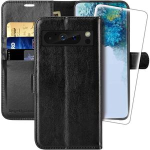 MONASAY Wallet Case Compatible for Google Pixel 8 pro[Screen Protector Included][RFID Blocking] Flip Folio Leather Cell Phone Cover with Credit Card Holder, Black