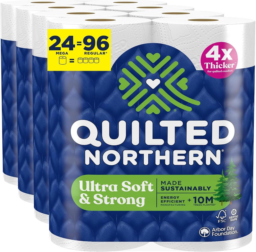 Quilted Northern Ultra Soft & Strong Toilet Paper, 24 Mega Rolls = 96 Regular Rolls, 4X Stronger*, Premium Soft Toilet Tissue
