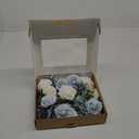 Ling's Moment Fake Flowers Box, Faux Artificial Plants Stems Foam Roses Silk Greenery for Wedding Decor Centerpieces Table Decorations Floral Arrangements, Dusty Blue & White, Grand Combo (Blu-dusty Blue & White)