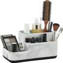 ZCCZ Toothbrush Holder Organizer - Multi-Functional Bathroom Storage for Makeup, Skincare, and Accessories - White Marble Look Countertop Organizer for Sink and Vanity Spaces
