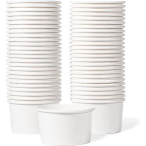 MATICAN Paper Ice Cream Cups - 50-Count 5.5-Oz Disposable Dessert Bowls for Hot or Cold Food, 5.5-Ounce Party Supplies Treat Cups for Sundae, Frozen Yogurt, Soup, White