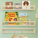 Floating Book Shelves for Wall, 23.6 inch Natural Wood Nursery Shelves for Book Storage, Solid Pine Wooden Floating Bookshelf for Bedroom Living Room, Set of 3, Unfurnished - DIY