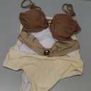 Verdusa Women's Cut Out Colorblock One Piece Swimsuit Ruched Swimwear Bathing Suit (Large, Brown Beige)