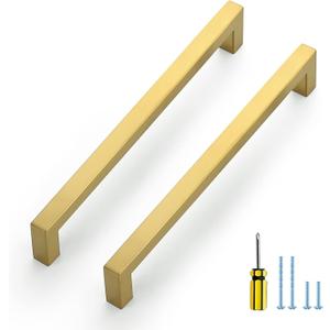 Ravinte 3 Pack Gold Cabinet Pulls 8 Inch Brushed Brass Kitchen Cabinet Handles Gold Square Kitchen Hardware for Drawer Pulls Come with Screwdriver