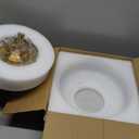 Gold Semi Flush Mount Ceiling Light with Hand-Carved Design - 12 Inch Vintage White Glass Shade with Etched Patterns, Easy Install 3-Light Fixture for Hallway, Kitchen, Bedroom