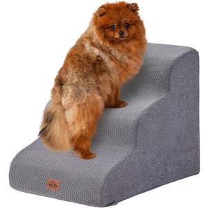 Gray Curved Dog Stairs Ramp for Small Dogs & Cats 17.1" H, 3-Step Dog Steps for Couch Sofa and Chair, Pet Stairs for Cats, Non-Slip Balanced Pet Steps