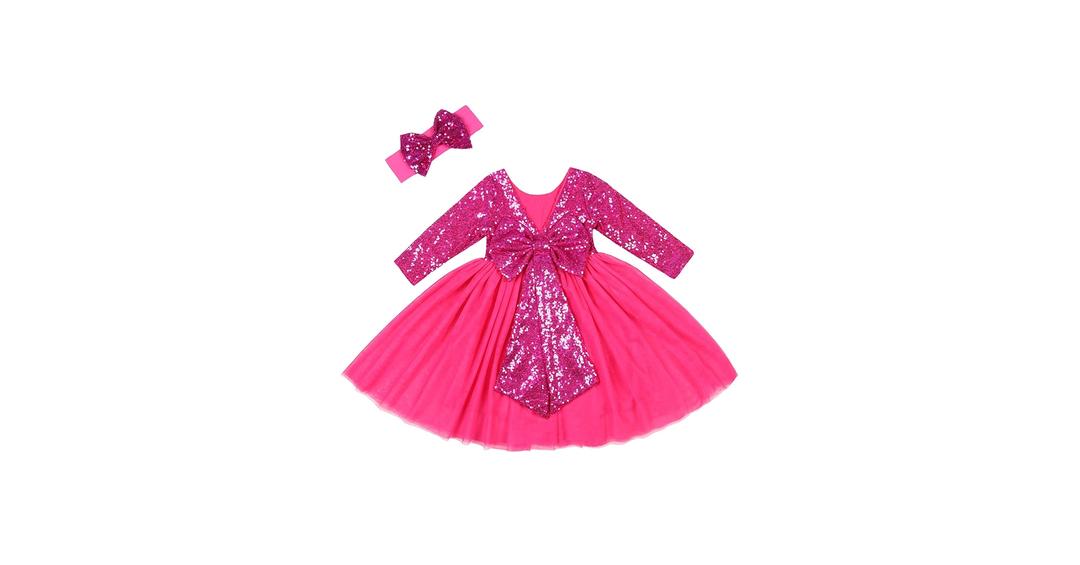 Cilucu Flower Girl Dress Sequin Girls Long Sleeve Dress Tutu Party Christmas New Year Dress