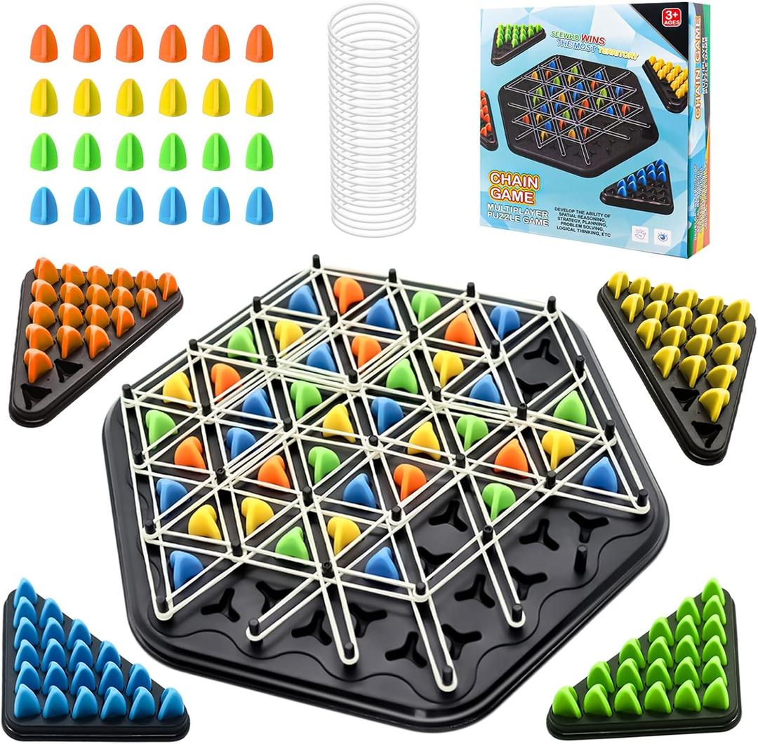 Board Game-Chain Triangle Chess Games,Multiplayer Puzzle Games,Triggle Rubber Band Game,Family Night Board Games for Adults 2 to 4 Players