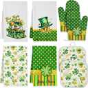 Hahafelt 8 Pcs St Patrick Day Kitchen Decor Set 4 Four Leaf Clover Dish Towel 2 Pot Holder 2 Oven Mitt Tent for Car Irish Hat Kitchen Accessories Rv Campers Home Decorations