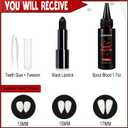 BOBISUKA Halloween Vampire Makeup Kit with Dark Fake Blood, Black Lipstick, 3 Pairs Vampire Teeth, Horror Cosplay Costume Accessories for Halloween, Vampire, Party