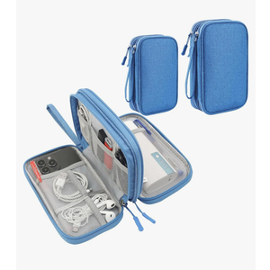 Electronic Organizer Travel Cable Accessories Case, 2 Pack Electronic Organizer Bag, Accessories Organizer Pouch for Cable, Cord, Charger, Phone, USB, Power Bank, Earphone(Small+Big, Blue)