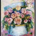 Floral and Botanical Wall Art Framed Canvas Prints 'Flowers in Blue Box' Florals (36L" x 30W")