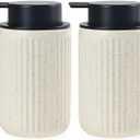 BosilunLife Beige Soap Dispenser Set - 2 Pack 12oz Ceramic Dish Soap Dispenser with Rust Proof Pump for Kitchen, Hand Soap and Lotion Set Suitable for Farmhouse Bathroom Decor