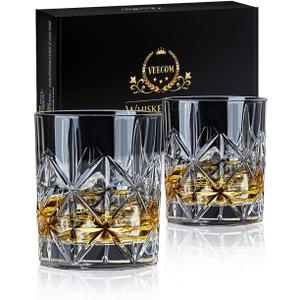 Veecom Whiskey Glass Set of 2, 10 oz Crystal Whiskey Glasses Thick Bottom Bourbon Gifts for Men, Old Fashioned Rocks Glasses Tumbler for Scotch, Cocktail, Father's Day Gifts for Men (Glass Set 2)