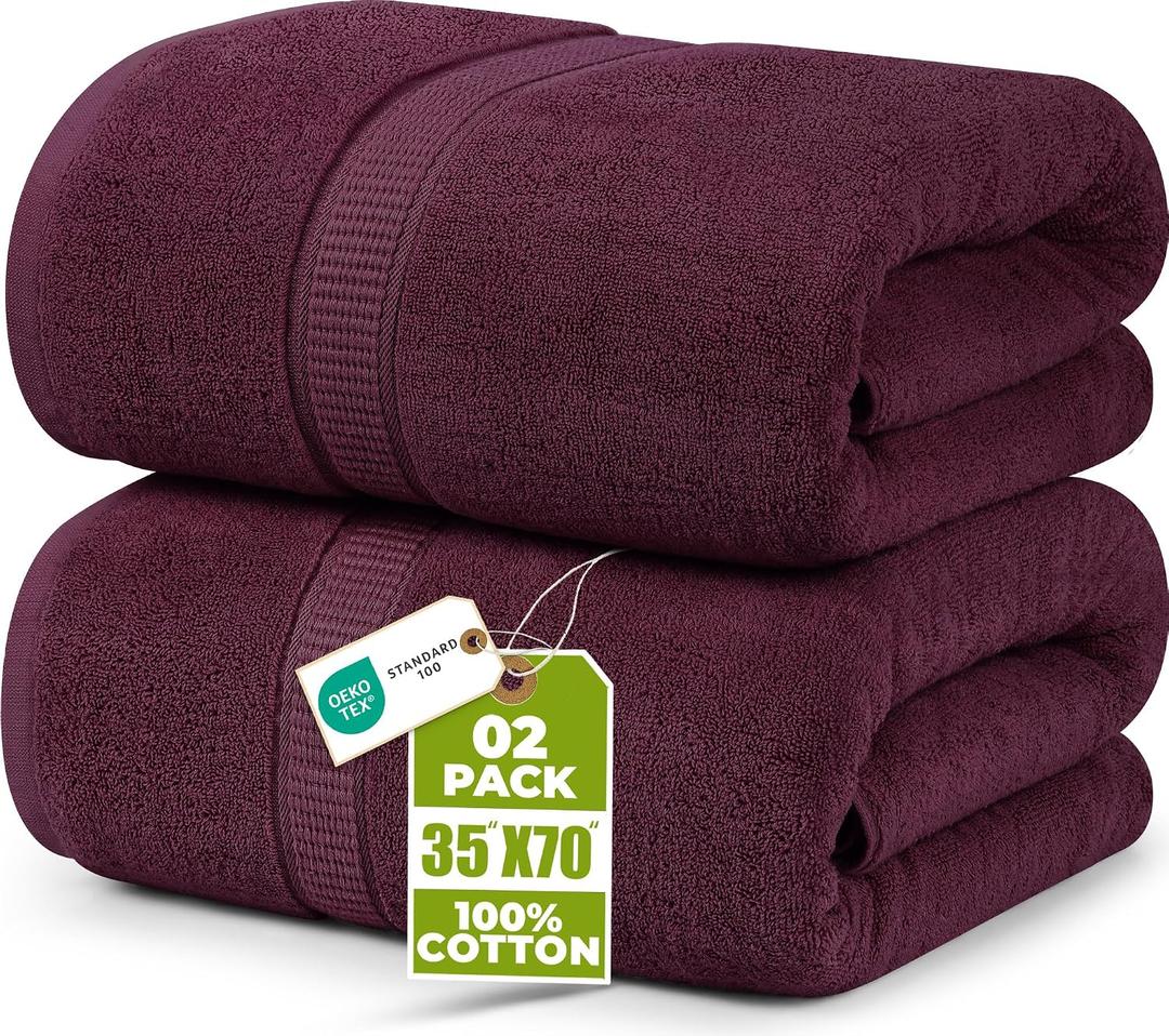 Utopia Towels Luxurious Jumbo Bath Sheet 2 Piece, 600 GSM, 35 by 70 Inches, 100% Ring Spun Cotton, Highly Absorbent and Quick Dry Extra Large Bath Towel, Super Soft Towel, Burgundy