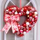 Alupssuc 14" Inch Valentine Heart Wreath with Bowknot and Lights by Battery Operated for Front Door Wall Windows Valentine's Day Wedding Party Romantic Decorations, Gifts for Her/Him/Women/Men, Red