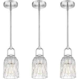 FEMILA 3 Pack Pendant Lights Kitchen Island, Brushed Nickel Glass Pendant Light for Kitchen Island Bedroom Hotel, 4FH83MIL-3PK BN (5", 3 Pack)