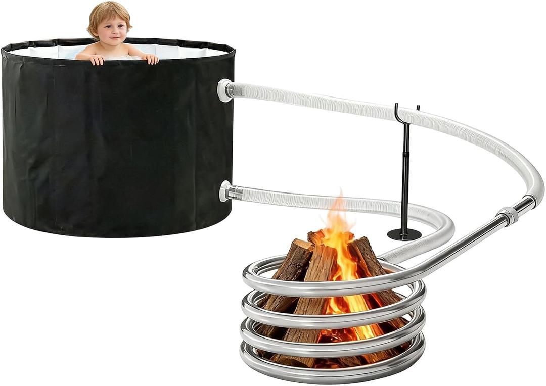 Foldable Wood-Fired Outdoor Bathtub, Non-Inflatable & Portable Pool/Bathtub 2-in-1 Bath & BBQ Family Outdoor Use (black)