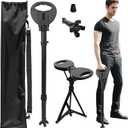 Folding Walking Cane with seat for Men & Women, 2-in-1 Adjustable Portable Cane Chair with Cushion for Seniors & Adults, Walking Stick with Seat with Carry Bag for Hiking Traveling