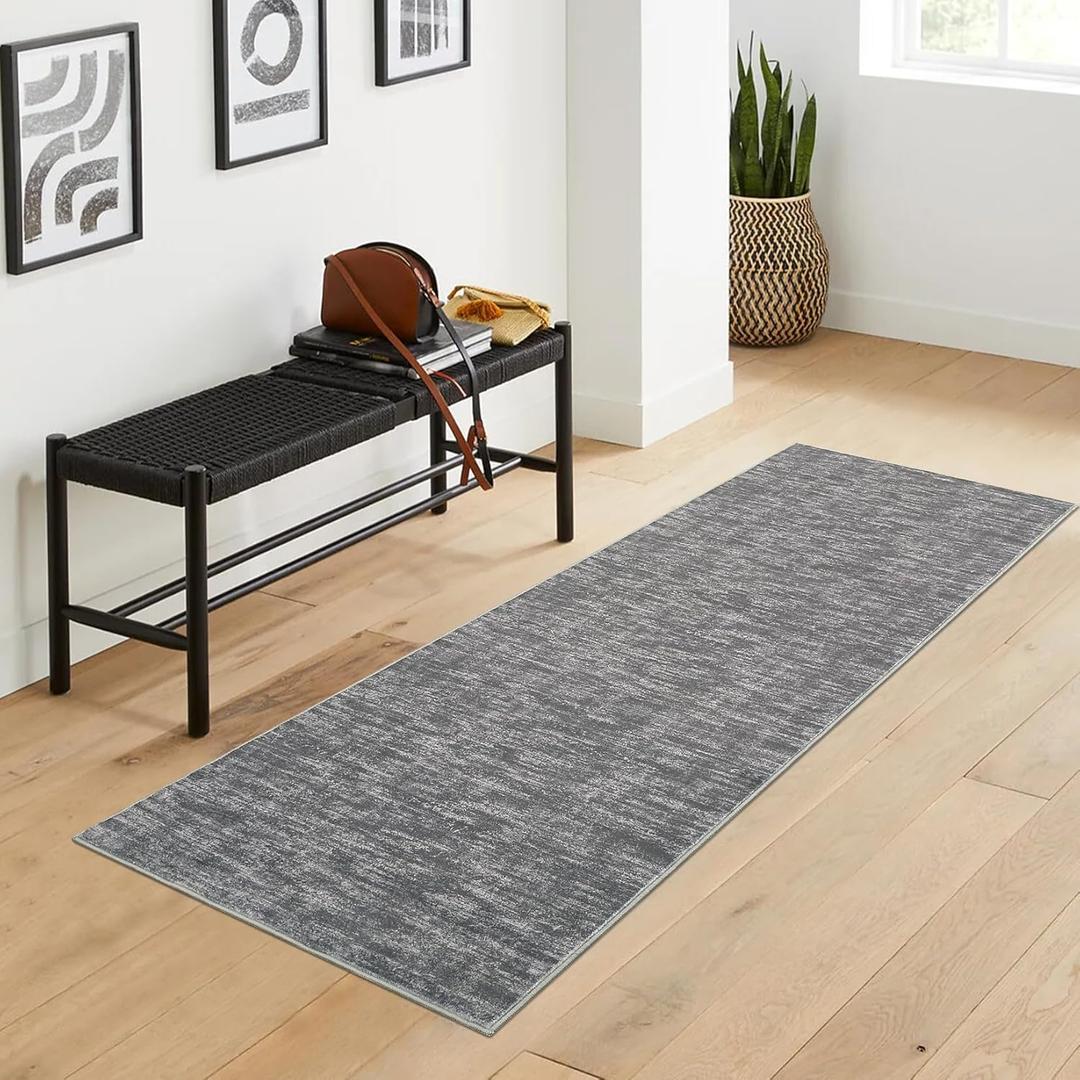 RUGSREAL Machine Washable Runner 2x8 Hallway Throw Rug EntryWay Contemporary Soild Color Runner Rug Low-Pile Modern Indoor Throw Carpet for Hallway Laundry Bedroom Living Room, 2'3" x 8' Grey