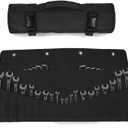 Wrench Roll 32 Pockets, Heavy-Duty 16 oz. Waxed Canvas Wrench Roll Up Bag Holds Wrench Wrap for Metric and SAE Wrenches, Wrench Pouch with Buckles and Handle, Sturdy Wrench Tool roll (Black)