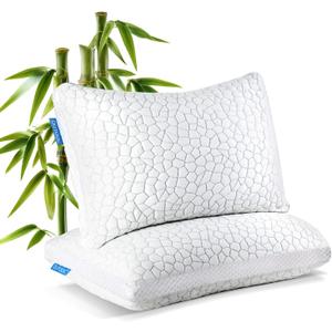 Shredded Memory Foam Pillows 2 Pack, Rayon Derived from Bamboo Pillow Queen Size Set of 2, Cooling Gel Pillows for Sleeping, Adjustable Pillow for Side Stomach and Back Sleepers with Washable Cover