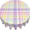 BETGINY Easter Checkered Tablecloth Round 60 Inch,Colorful Buffalo Plaid Table Cloth,Stain Resistance Polyester Spring Holiday Table Covers for Kitchen Dining Parties Picnic