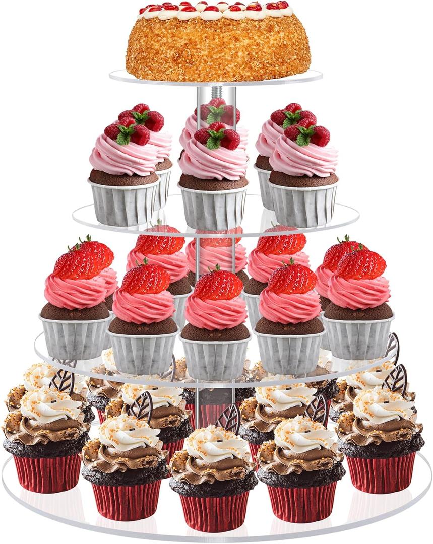 Cupcake Stand, 4 Tier Cupcake Stands for 38 Cupcakes, Round Acrylic Dessert Table Display, Clear Cupcake Tower Holder Display for Birthday, Wedding, Baby Shower, Party