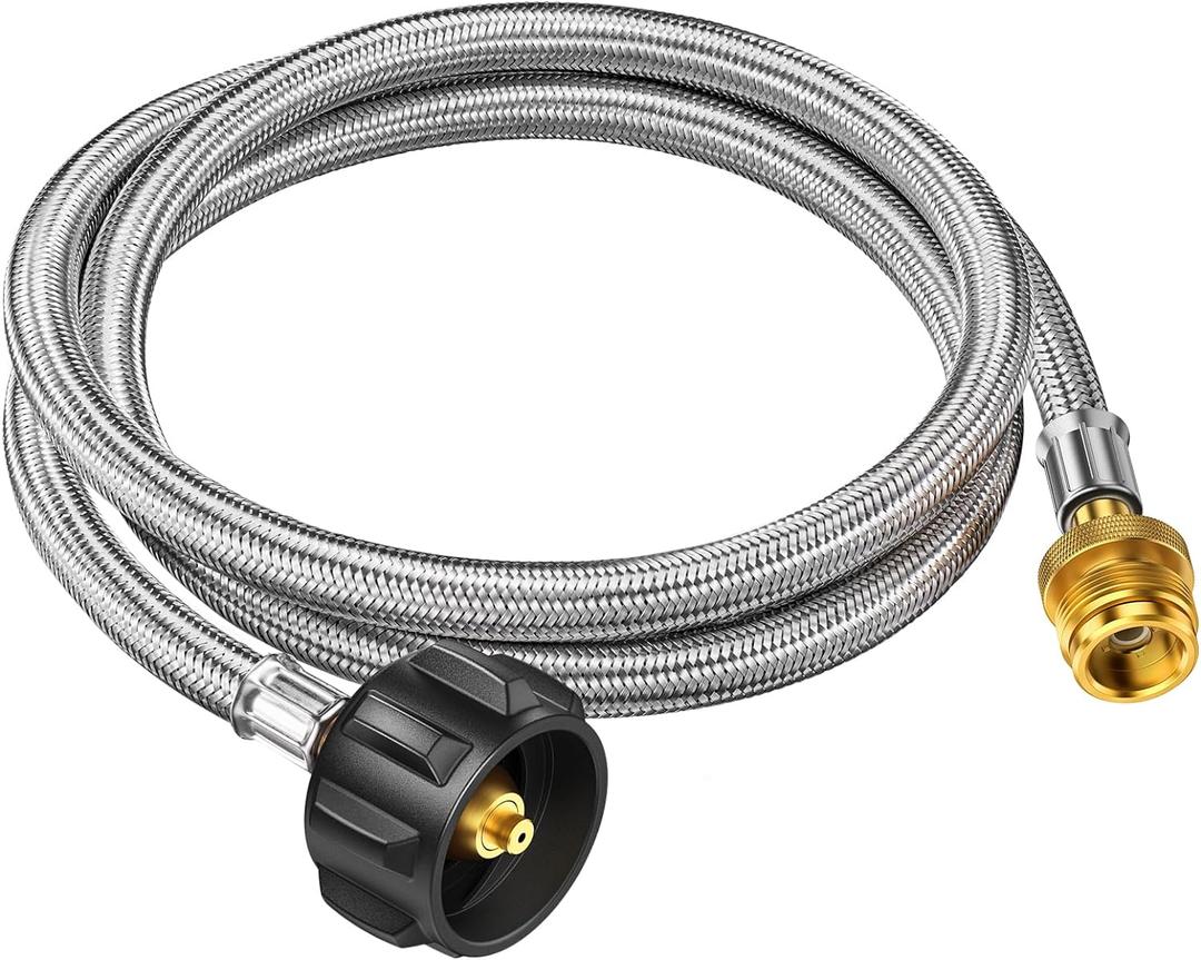 5ft Propane Hose Adapter 1lb to 20lb Converter for 5 lb to 40 lb Tanks, Anti-bite LP Tank Gas Hose for Weber Q Travel Grill/17&22Blackstone Griddle/Coleman Camping Stove/Mr Buddy Heater