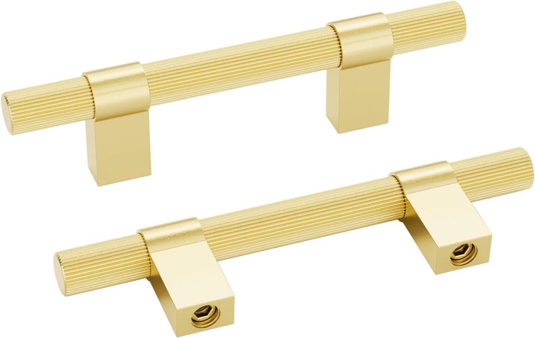 Homdiy 25 Pack Brushed Gold Cabinet Handles, 76mm/3in T Bar Drawer Pulls, Brass Hardware Dresser Pull for Kitchen Cupboard