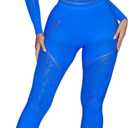 Women's Sexy Seamless Jumpsuit 2 piece outfit, Mock Neck Long Sleeve Bodysuit with Snap Crotch and Leggings Set (Royal Blue)