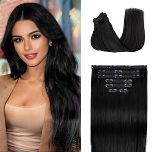 Real Hair Extensions Clip in Human Hair, Seamless Clip in Hair Extensions Real Human Hair, 16 Inch Clip in Extensions for Women, Natural Black 120G 7Pcs