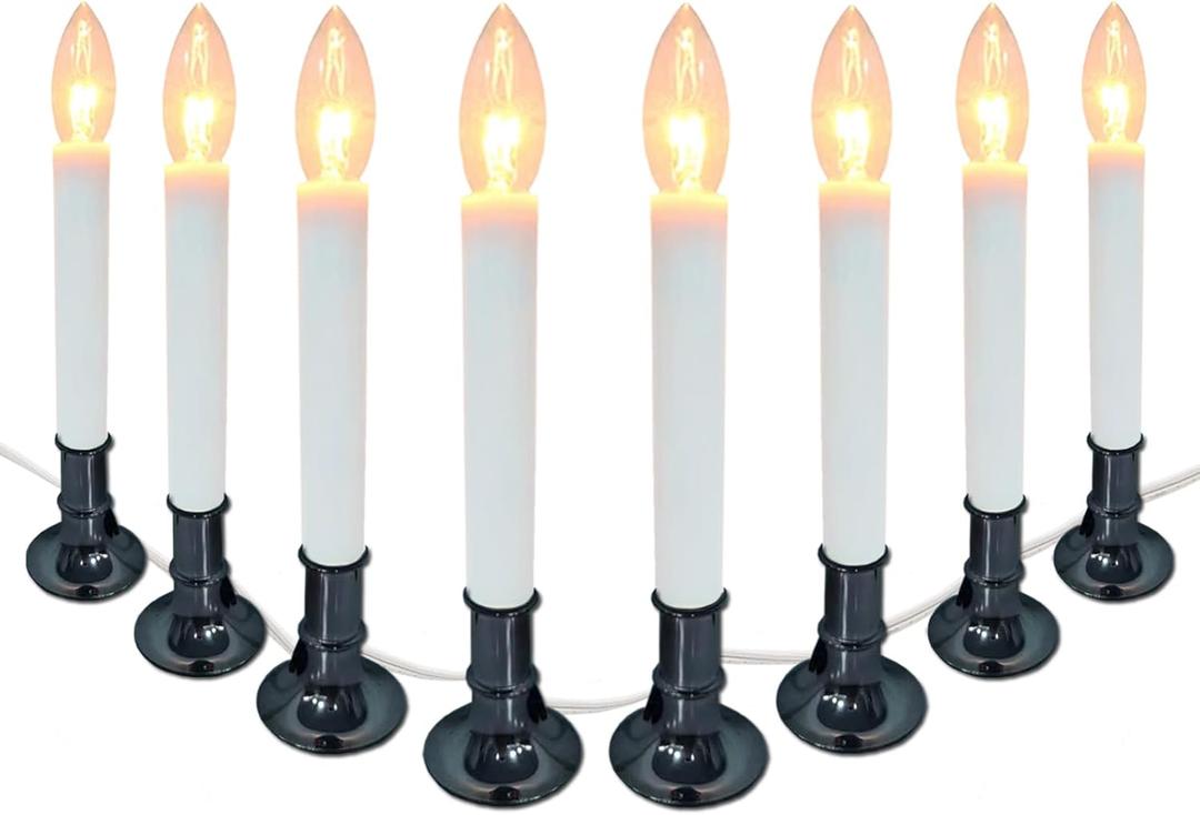 Electric Window Candle Lamp with Pewter Plated Base, Dusk to Dawn Sensor Turns Candle on in Dark and Off in Light, Ready to Use 8 Pack