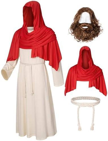 Irtysh Adult Jesus Costume Biblical Religious Robe Saint Shepherd Costume Wig Moustache Scarf Shawl Waist Rope set, 2XL
