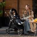 Baby Stroller, 2-in-1 Reversible Toddler Seat with Lie-Flat Mode, Foldable Infant Stroller with Canopy, One Button Brake, Adjustable Handle, Newborn Pushchair (Black B)