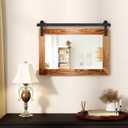 COGOOD Farmhouse Barn Door Mirror - 25 X 18 Rustic Wood Framed Decrative Mirror for Bathroom, Living Room, Entryway Wall Decor (Brown)