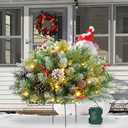 Pre-Lit Artificial Christmas Tree Urn Filler,Artificial Christmas Pine Trees with Tripod Stake,Xmas Tree Urn Filler for Front Door,Yard,Entryways,Patios Holiday Decor (Y, One Size) (1in)