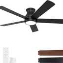 POCHFAN 52 Inch Black Ceiling Fans with Lights and Remote, LED Low Profile Flush Mount Ceiling Fan for Bedroom, Living Room, with Quiet DC Motor, Dimmable 6 Speeds