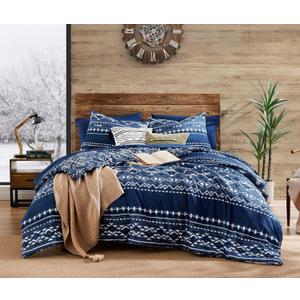 Geniospin King Size Comforter Set - 7 Pieces Comforters King Size, Warm Fluffy Boho Bedding Sets for All Seasons, Bed in a Bag with Flat Sheet and Fitted Sheet, Pillowcase & Sham (Blue, 102''x90'')